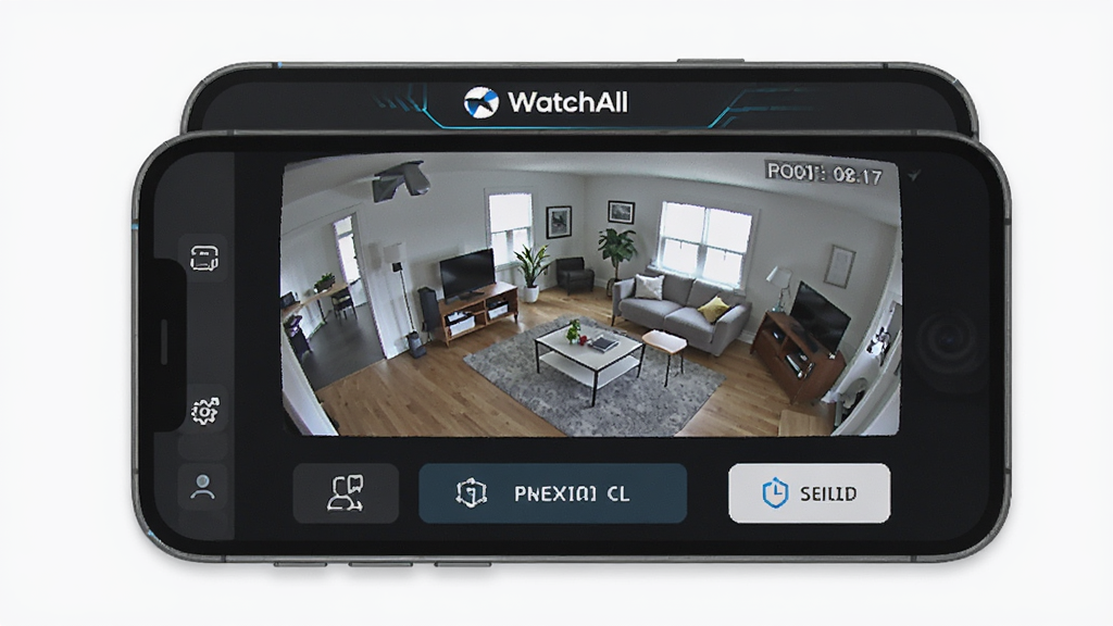 WatchAll��������չʾ������Ϊ�ֻ���Ļ��ʾ���ܼ�������ʵʱ���棬����Ϊ���½ṹ�Ϸ���ʾƷ�Ʊ�ʶ�·�չʾ��ػ����빦�ܰ�ť���Ű������������Ϊ�ִ��Ƽ��У�ϸ�ڰ��������ļ�ػ��桢����ͼ��Ͳ�����ť�����ʸ���ɾ��޶���Ԫ��