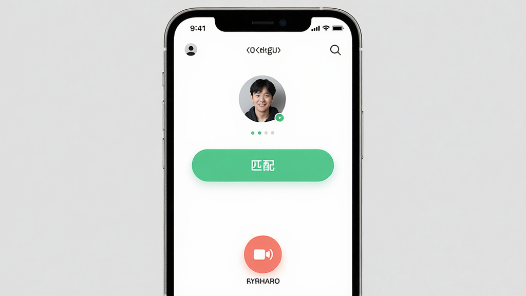 微妙APP界面展示,主体为手机屏幕显示视频匹配功能页面,布局居中,排版简洁,风格清新现代,细节包括用户头像、匹配按钮、视频通话图标,画质高清,干净无多余元素