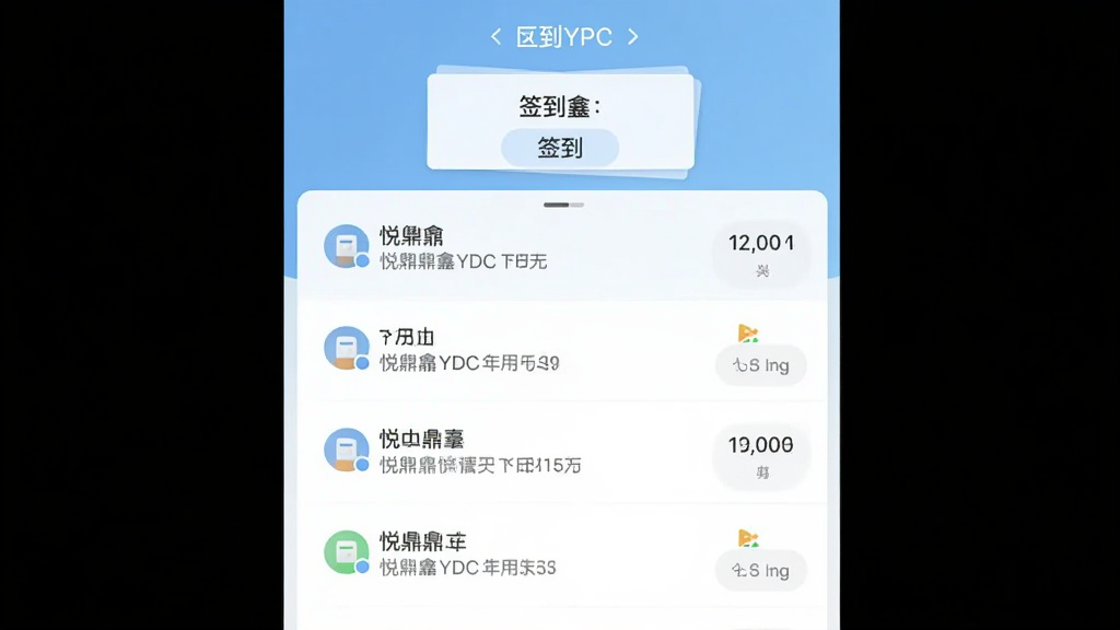 悦鼎鑫YDC应用主界面截图,画面中央是简洁的聊天列表,顶部有签到入口,整体采用浅蓝色与白色搭配,风格清新干净,画质清晰无多余元素