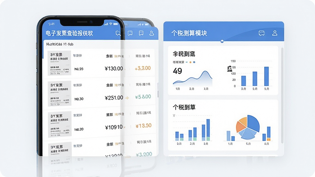 ���ӷ�Ʊ���鱨˰��������չʾ������Ϊ�ֻ���Ļ����ʾ��Ʊ�б����˰����ģ�飬����Ϊ���·����Ű棬���Ϊ��Լ�����ƽ����ϸ�ڰ�����Ʊ����ͼ��������֡�ͼ��Ԫ�أ����������ɾ����޶���Ԫ��