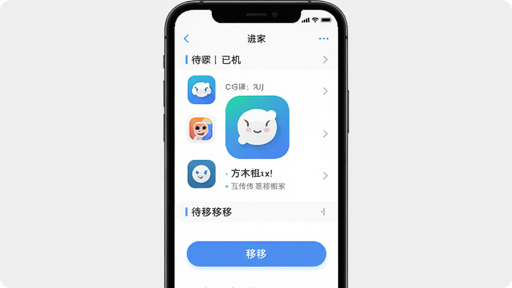 ������¡��һ���Ӧ�ð�ҹ���ʾ��ͼ������Ϊ�ֻ���Ļ��ʾӦ���б�Ǩ�ƽ��ȣ�����Ϊ����չʾ���Ű�ͻ��Ӧ��ͼ���Ǩ�ư�ť�����Ϊ��ƽ����ƣ�ϸ�ڰ�����Ǩ�ƺʹ�Ǩ�Ƶ�Ӧ�÷��࣬�����������ɾ����޶���Ԫ��