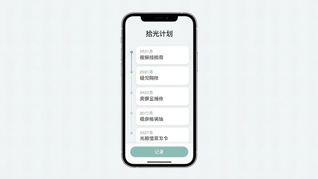 ʰ��ƻ�Ӧ�������棬�ֻ���Ļ����չʾ��ǳɫ������������ʾ��ʰ��ƻ������֣��в�Ϊʱ���߿�Ƭ�б���ÿ�ſ�Ƭ�����ںͶ̾䣬�ײ��м�¼��ť����Լ���·��ϸ�ڸɾ����޶���Ԫ�أ����廭��