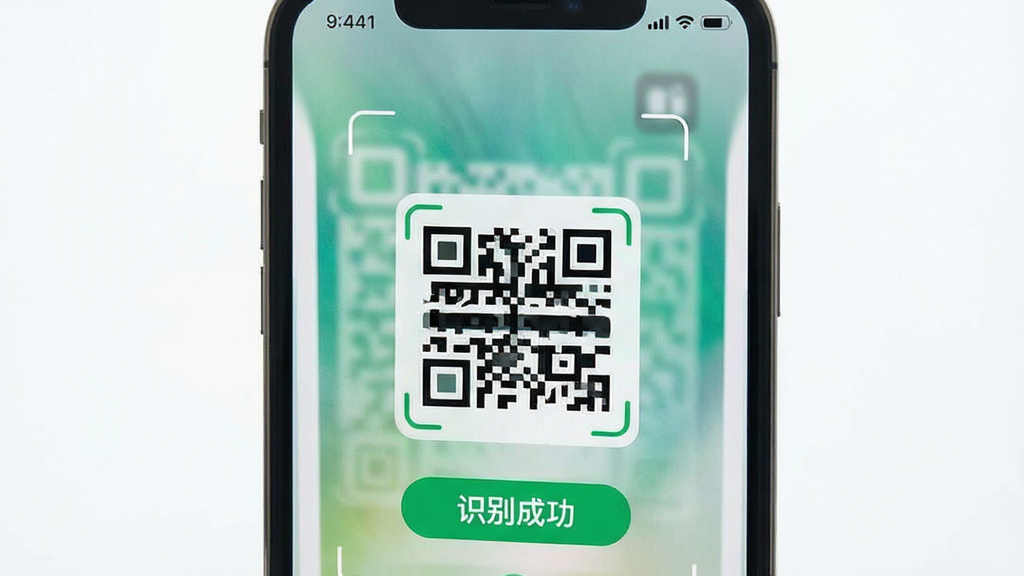 支扫描二维码软件界面展示,手机屏幕显示扫码识别成功页面,背景简洁明亮,图标清晰,风格现代简约,画质干净,无多余元素