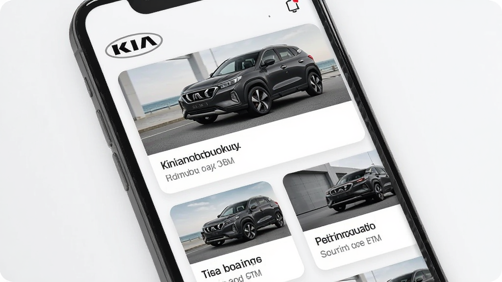 ����KiaӦ�ý����ͼ������Ϊ�ֻ���Ļ��ʾƷ����Ѷ��ҳ�棬����Ϊ���½ṹ���Ű����࣬����ִ���Լ��ϸ�ڰ�������ͼƬ�����ֿ�Ƭ�������������ɾ����޶���Ԫ��