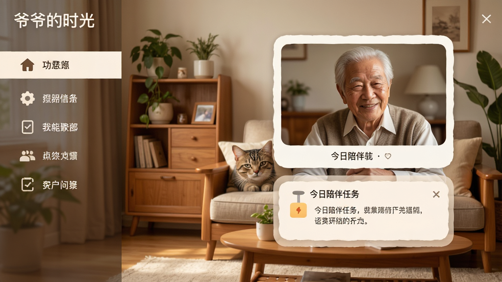 �������ơ�үү��ʱ�⡱�����棬��ܰ��ͥ����������ůɫ�����������Ϊ���ܲ˵����Ҳ�չʾүү����Ƭ�ͽ����������Ƭ���Ű����������������дʵ��ϸ�ڰ���ľ�ʼҾߺ���ֲ�����ʸ��壬�ɾ����޶���Ԫ��