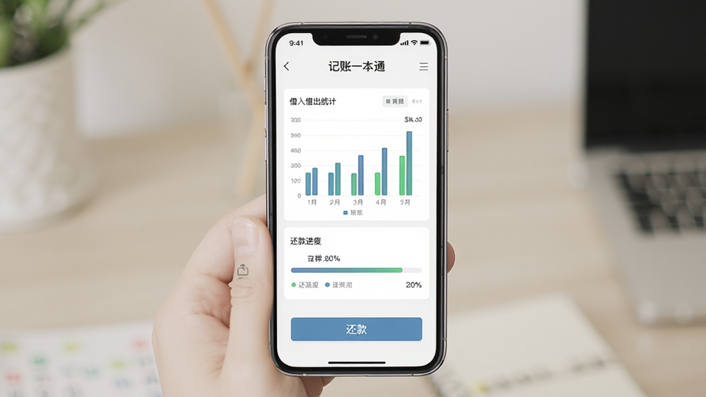 ����һ��ͨծ��������棬����Ϊ�ֻ���Ļ����Ļ��ʾ������ͳ��ͼ���ͻ�������������ֶԳƣ��Ű����࣬������ż���ϸ�ڰ������ť���˵�����ͼ�꣬�����������ɾ����޶���Ԫ��