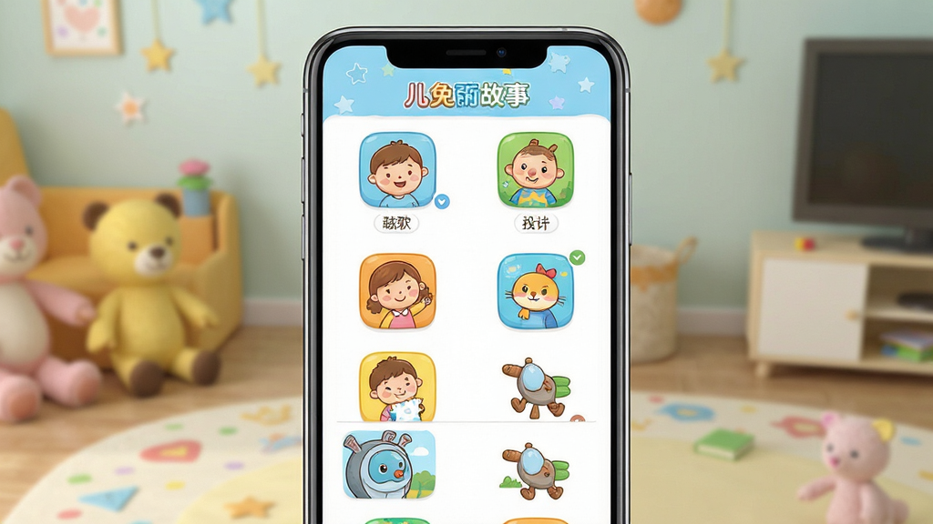 ��ͯ��ѹ���Ӧ�ý���չʾ������Ϊ�ֻ���Ļ����ʾ��������б������־����Ű棬������¿�ͨ��ϸ�ڰ�����ɫͼ��ͷ����ǩ�����������ɾ��޶���Ԫ��