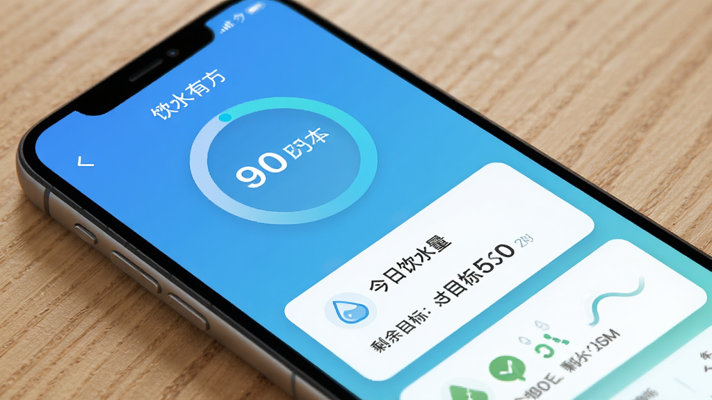��ˮ�з�App��ҳ���棬Բ����ˮ����������ɫ���䱳������࿨Ƭ���֣���ʾ������ˮ����ʣ��Ŀ�꣬������½����������������޶���Ԫ��