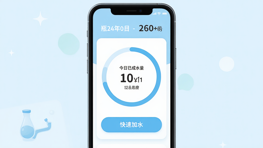 ƿƿ��ϲӦ��������չʾ������������Բ����ˮ���Ȼ�����ʾ�����������ˮ�����ײ��п�ݼ�ˮ��ť������Ϊ������Ŀ����ֵ�������������ǳ�����ɫ��ɫ����Լ��Ƭʽ���֣���ƽ��UI���ϸ�ڸɾ���ˬ���߻��ʣ��޶���Ԫ��