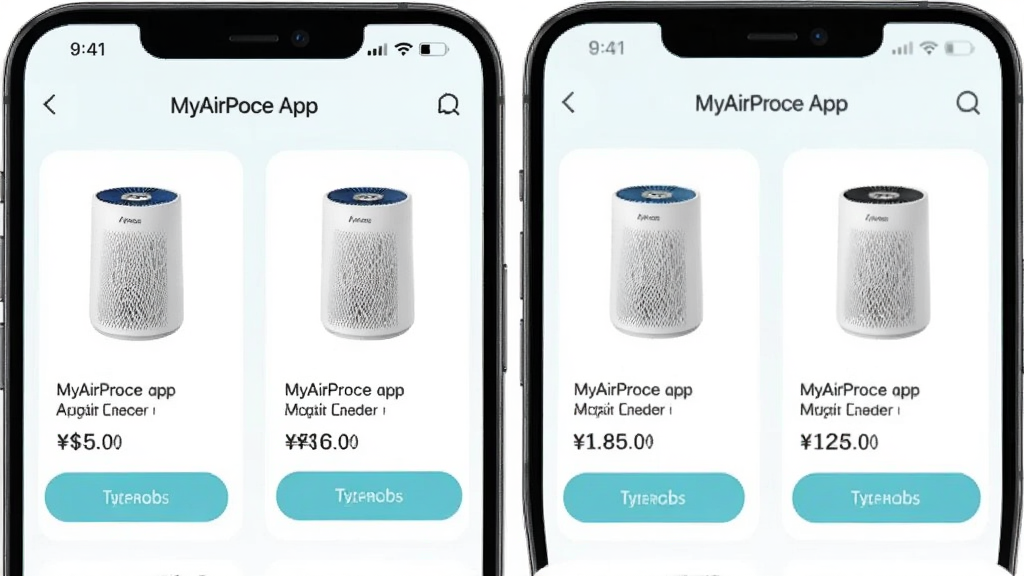 MyAirProce App�̳ǽ��棬�ֻ���Ļ��ʾ���������������Ĳ��б���������ƷͼƬ���۸񡢹���ť���������룬����ǳɫ��񣬸ɾ��޶���Ԫ�أ����廭��