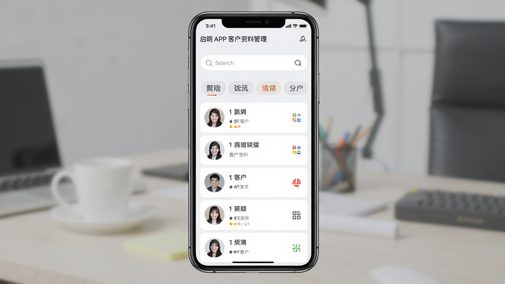 ����APP�ͻ����Ϲ������棬����Ϊ�ֻ���Ļչʾ�ͻ��б�������ǩ�����־��У��Ű��࣬����ִ�����ϸ�ڰ���������ͷ���ͼ�꣬�����������ɾ����޶���Ԫ��