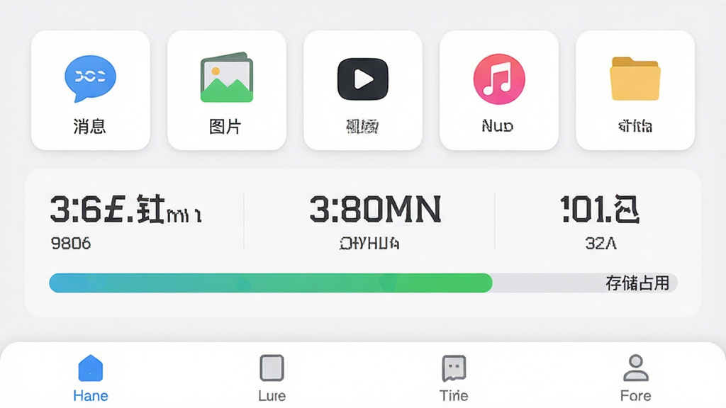 �������������ػ�Ӧ�������棬������ʾ��󵵰����࿨Ƭ��������Ϣ��ͼƬ����Ƶ�����֡��ļ�ͼ�꣬�м���ͳ�����ֺʹ洢ռ�������ײ������������ɾ�����ǳɫ��񣬻����������޶���Ԫ��