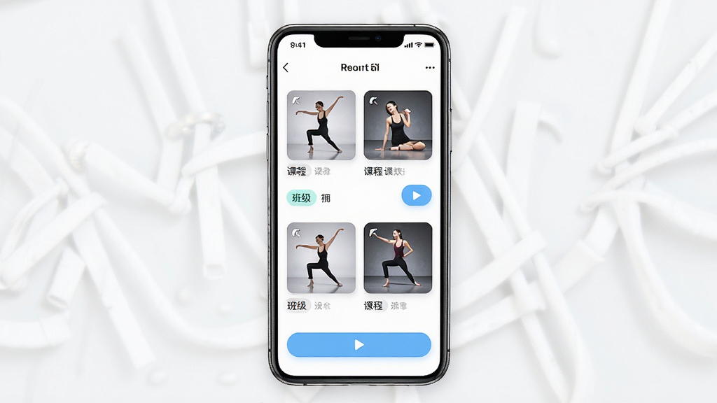 微动律课程学习界面展示,主体为手机屏幕显示舞蹈课程专辑列表,布局为竖屏居中排版,风格简洁清新,细节包含课程封面、班级标签、播放按钮,画质清晰干净无多余元素