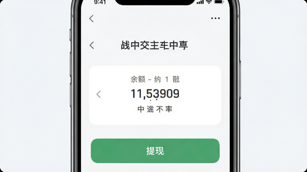 中交车主App司机端钱包提现页面展示,手机屏幕居中,浅色背景,扁平化UI风格,显示余额与提现按钮,画质清晰,干净,无多余元素