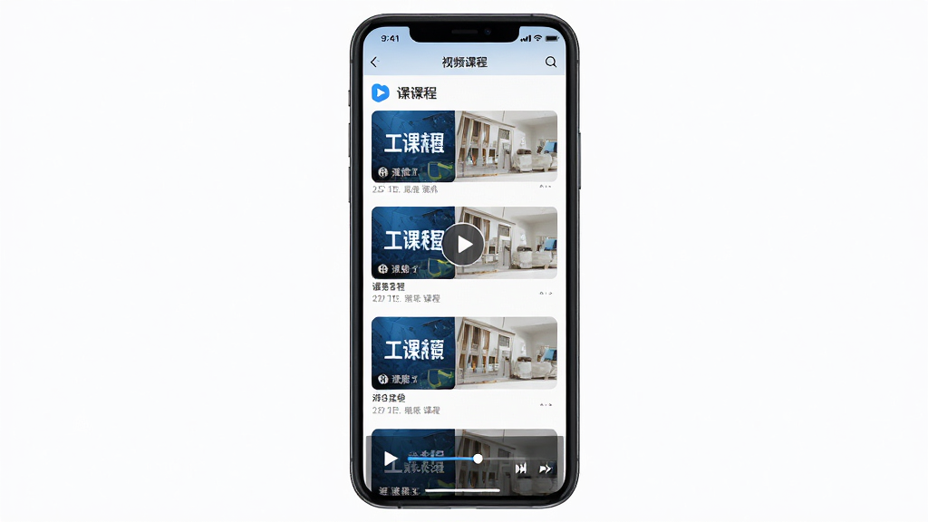 �������App������Ƶ�γ�ѧϰ���棬����Ϊ�ֻ���Ļչʾ�γ��б��벥��ҳ�棬���־��У��Ű�����������ִ���Լ��ϸ�ڰ����γ̷��桢���Ű�ť�������������ʸ��壬�ɾ����޶���Ԫ��
