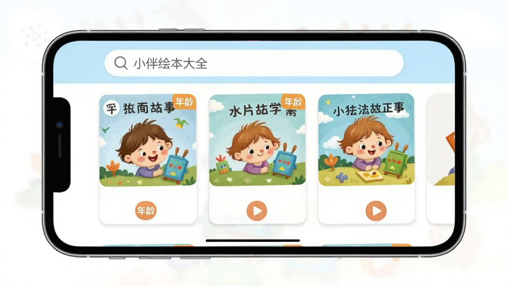 С��汾��ȫAPP����չʾ������Ϊ�ֻ���Ļ����ʾ��ͯ�汾�����б�������Ϊ���½ṹ�����������м���¿�Ƭ���Ű��������������ͨ�ɰ�ɫ����ͣ�ϸ�ڰ������·����ͼ�������ǩ�����Ű�ť�����ʸ���ɾ��޶���Ԫ��