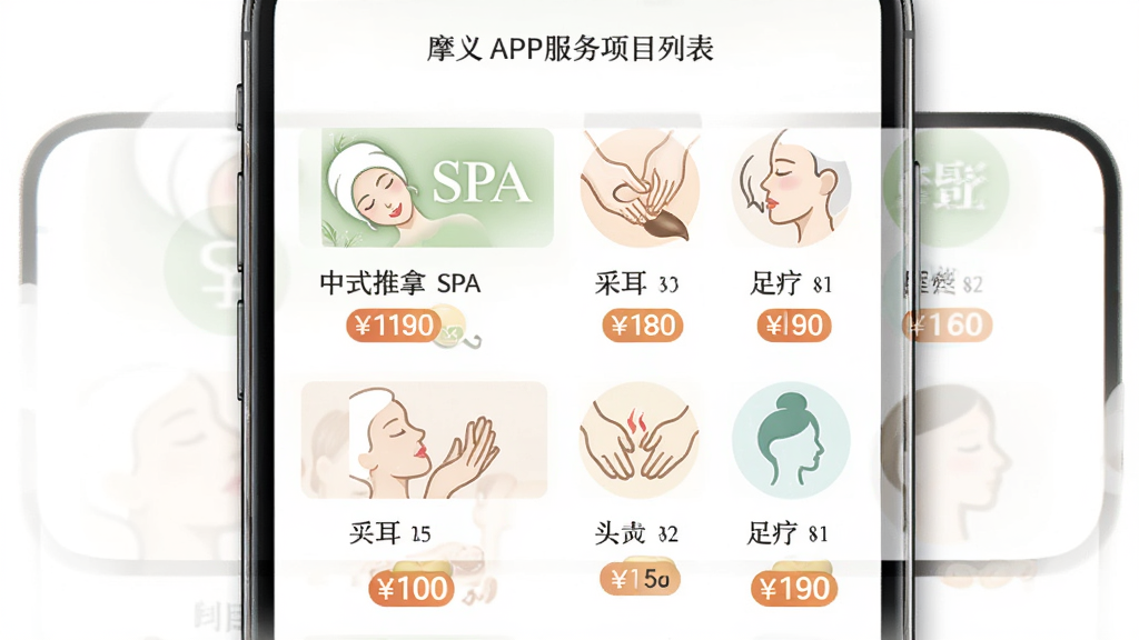 Ħ��APP������Ŀ�б�ҳ�棬����Ϊ�ֻ���Ļչʾ��ʽ���á�SPA���ɶ���ͷ�ơ����Ƶ�ͼ�꣬����Ϊ�������У��Ű����룬������¼�Լ��ϸ�ڰ�����Ŀ���ƺͼ۸��ǩ�����������ɾ��޶���Ԫ��