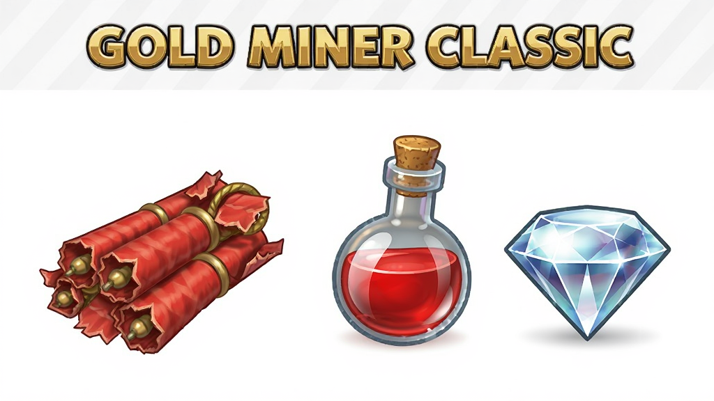 Gold Miner Classic ����չʾͼ����������ڷ��ű��ڡ�����ҩˮ����ʯ������Ϊ���г��У��Ű����룬���Ϊ��ͨдʵ��ϸ�ڰ������ڵĺ�ɫֽм��ҩˮƿ�ķ��⣬�����������ɾ����޶���Ԫ��