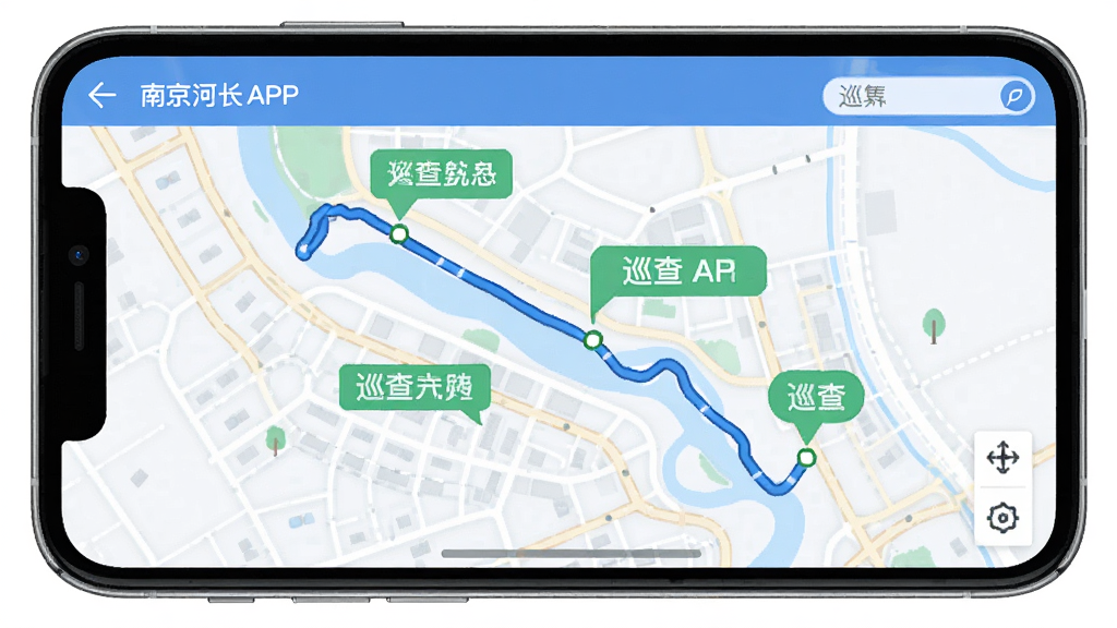 �Ͼ��ӳ�APPѲ��켣���棬�ֻ���ʾ�ӵ���ͼ����ɫ�켣�ߣ���ɫ��עѲ��㣬����ƽ����ƣ�����ɾ����߷ֱ���