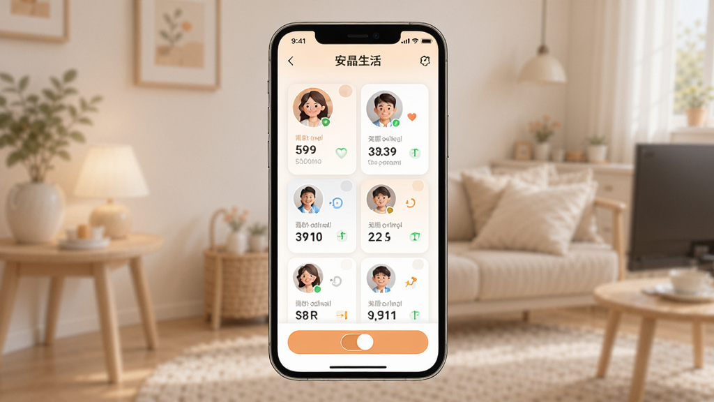 ��������APP���û��������棬����Ϊ�ֻ���Ļ��ʾ�����ͥ��Աͷ������ݸ���������Ϊ�����ֻ���ͼ���Ű����������Ϊ��ܰ��ͥ�У�ϸ�ڰ�����ͬ�û������ݿ�Ƭ���л���ť�����ʸ��壬�ɾ����޶���Ԫ��