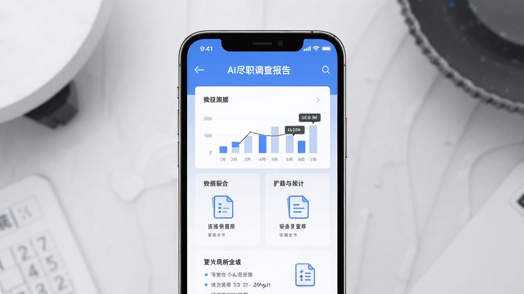 ���ʱ�App����չʾ������Ϊ�ֻ���Ļ����ʾAI��ְ���鱨������ҳ�棬����Ϊ����չʾ�ֻ��������Ű������������Ϊ����Ƽ��磬ϸ�ڰ�������ͼ���ͱ����ĵ�ͼ�꣬���ʸ��壬�ɾ����޶���Ԫ��