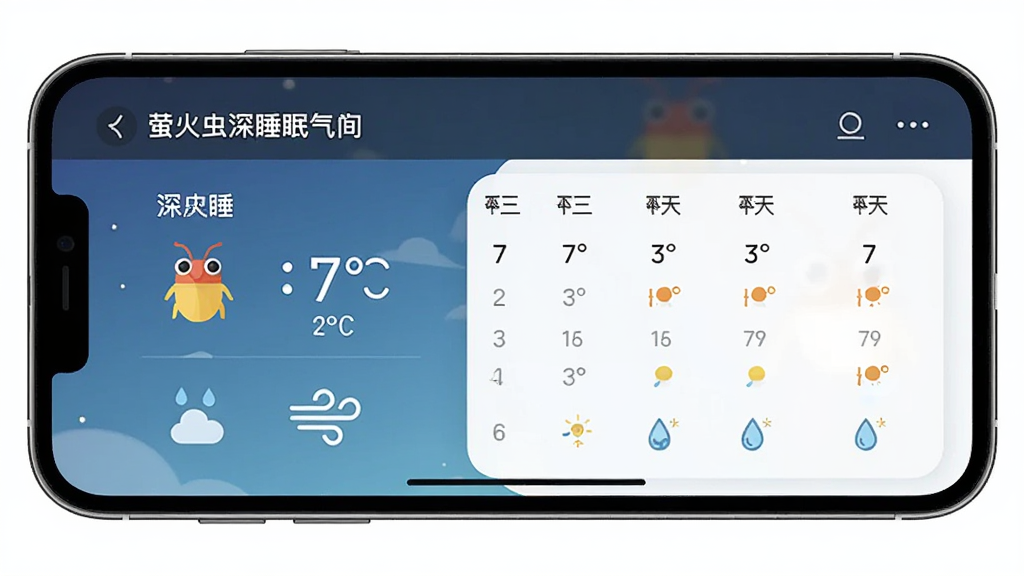 ө������˯�������ѯ���ܽ��棬����Ϊ�ֻ���Ļ��ʾ����������7��Ԥ���������������Ű����������Լ����ϸ�ڰ����¶ȡ�������ʪ��ͼ�꣬���ʸ��壬�ɾ��޶���Ԫ��
