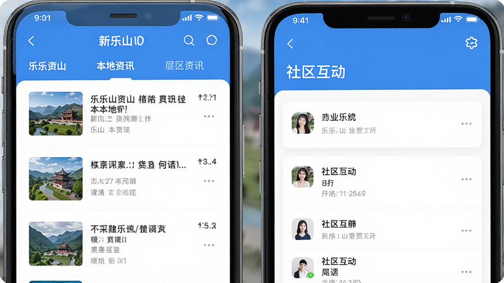 ����ɽAPP����չʾ���ֻ���Ļ����ʾ��ɽ������Ѷ�б�������������飬��ɫ��ɫ��������ִ���񣬸ɾ����֣����廭��