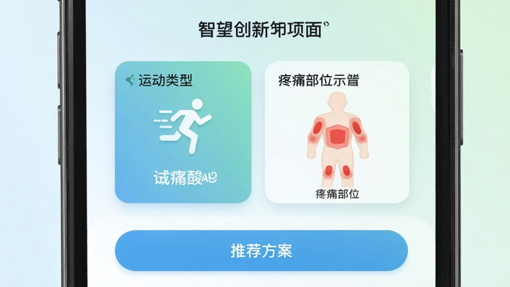 ��������App�����Ƽ�ҳ�棬�ֻ���Ļ��ʾ�˶�����ѡ��Ƭ����ʹ��λʾ��ͼ������Ϊǳɫ���䣬������в��֣������Ű棬���½������ϸ�ڰ����ܲ�ͼ�ꡢ��ʹ��ǡ��Ƽ�������ť�������������ɾ����޶���Ԫ��