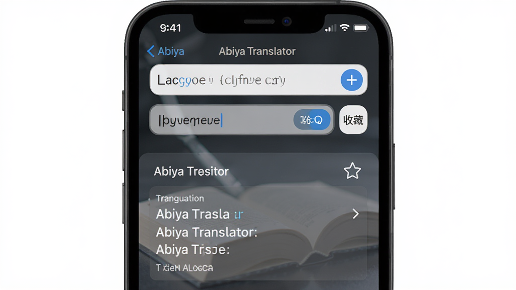 Abiya Translator ��������չʾ������Ϊ�ֻ���Ļ����ʾ�����Է��������ͷ����������־��У��Ű��࣬����ִ���ƽ����ϸ�ڰ��������л���ť���ղ�ͼ�꣬�����������ɾ����޶���Ԫ��