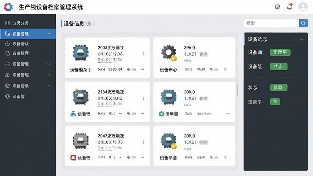 �������豸��������ϵͳ�����棬��������չʾ�豸��Ϣ��Ƭ�б������Ϊ���ർ�������Ҳ���ʾ�豸��ź�״̬��ǩ��������������ƽ��������ϸ�ڰ����豸ͼ��������򣬻����������ɾ����޶���Ԫ��