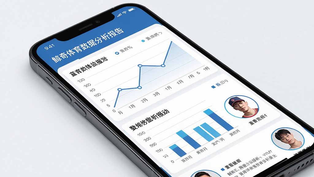 鲸奇体育数据分析报告页面,主体为手机屏幕上的图表和文字说明,布局上下滚动,排版清晰,风格商务简洁,细节包括折线图、柱状图和球员头像,画质高清,干净,无多余元素