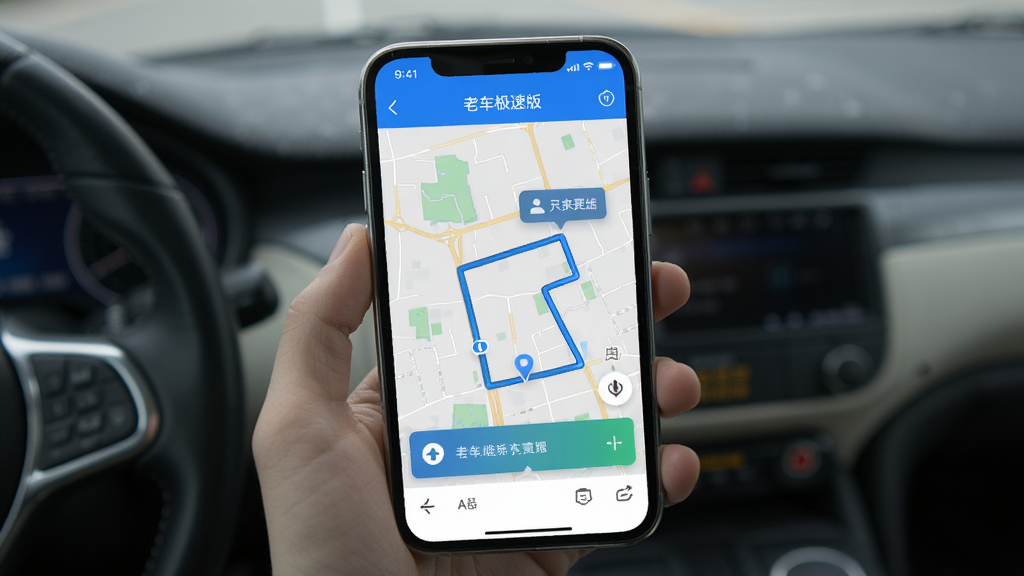 手机屏幕显示老兵打车司机端极速版接单界面,地图上标注乘客位置与最优路线,蓝色科技风格,干净整洁,无多余元素,高清画质
