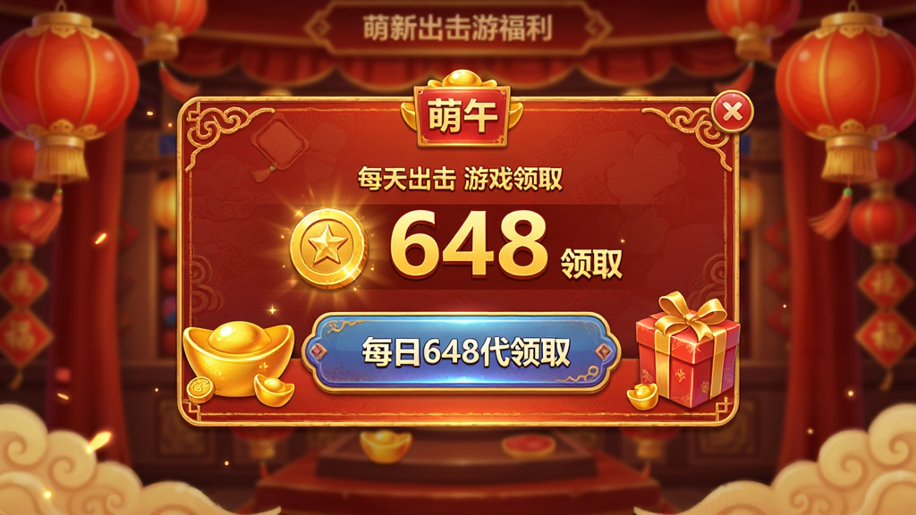 ���³�����Ϸ�������棬��ʾÿ��648������ȡ��ť��������ϲ��ĺ�ɫ�ͽ�ɫװ�Σ�����Ϊ���е������Ű�ͻ���������������Ϊ��ϷUI������ƣ�ϸ�ڰ���Ԫ�������ͼ�꣬���ʸ��壬�ɾ����޶���Ԫ��