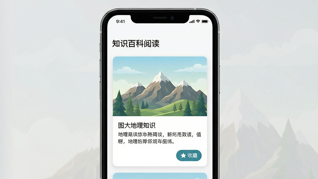 ֪ʶ������APP�ٿ��Ķ����棬����Ϊ�ֻ���Ļչʾ����֪ʶͼ�Ŀ�Ƭ�����־��У��Ű�������������¼�Լ��ϸ�ڰ���ɽ����ͼ������˵�����ղذ�ť�����ʸ��壬�ɾ��޶���Ԫ��