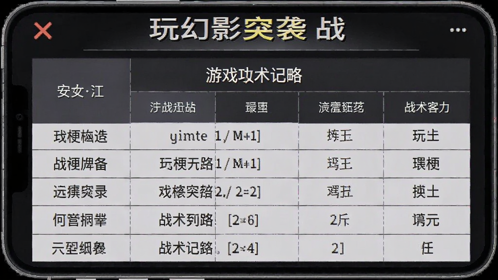 玩梗幻影突袭战 游戏功略 战术记录表格 安卓版