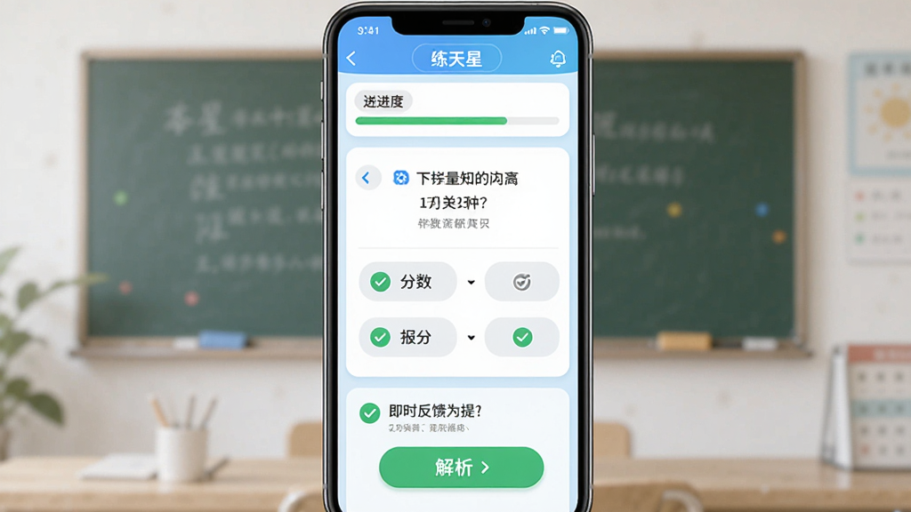 �������������棬����Ϊ�ֻ���Ļչʾ��ѧ֪ʶ�㴳����ϰ������Ϊ�Ϸ���ʾ֪ʶ���ǩ�ͽ��������м�����Ŀ��ѡ��·��м�ʱ������ʾ���Ű�������࣬���Ϊ���½����磬ϸ�ڰ����������Թ�ͼ��ͽ�����ť�����ʸ��壬�ɾ����޶���Ԫ��