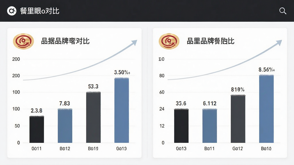 餐里眼App数据对比界面,主体为两个餐饮品牌的数据柱状图,布局为左右分栏对比,排版整齐,风格为简约商务风,细节包含品牌logo和数值标签,画质清晰,干净,无多余元素