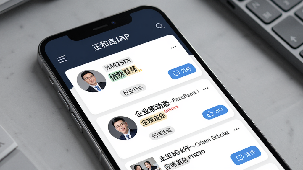 正和岛APP首页界面,主体为手机屏幕显示商业资讯与企业家动态,布局为顶部导航栏加信息流卡片,排版简洁大气,风格商务专业,细节包含企业家头像、行业标签与互动按钮,画质高清,干净,无多余元素