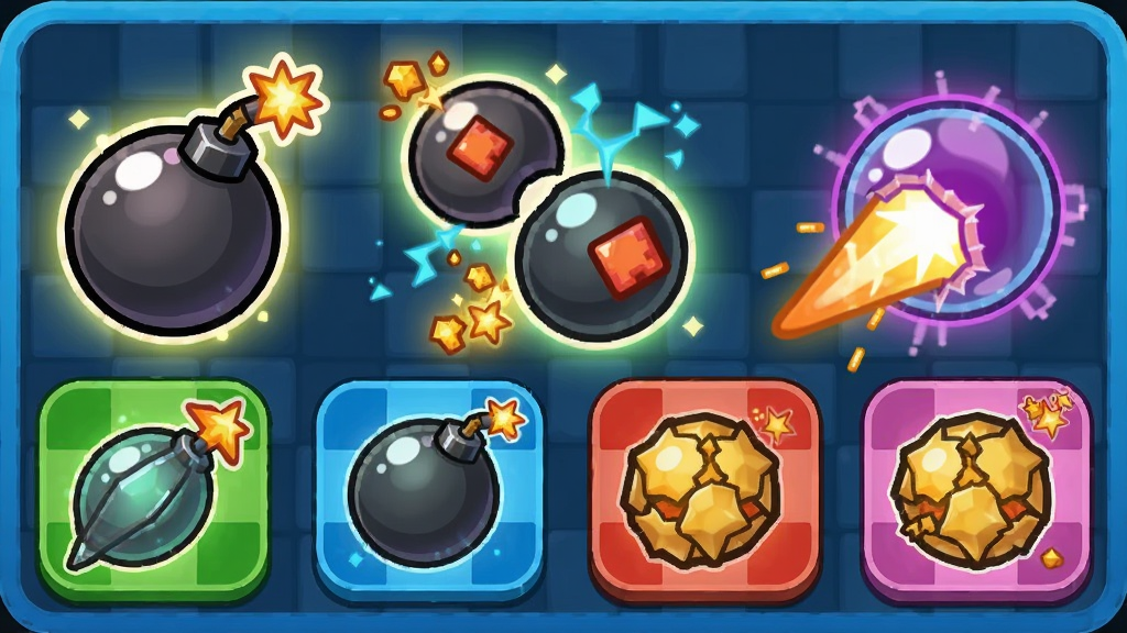 ���෽����Ϸ����ͼ��չʾ������Ϊը���������͸��ȵ��ߣ�����Ϊ�������У��Ű�Ϊ��Ϸ�����������Ϊ���п�ͨ��ϸ��Ϊ��ɫͼ��͹�Ч�����ʸ���ɾ��޶���Ԫ��