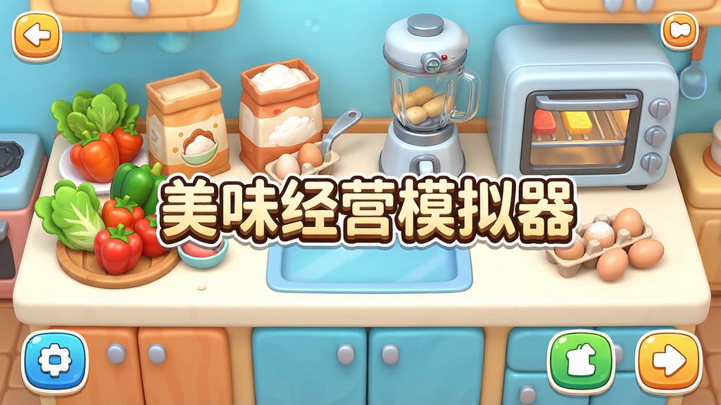һ�ͨ������ʳ��Ӫģ����Ϸ���棬������һ�������ĳ�������̨��̨���ϰڷ��������߲ˡ���ۡ�������ʳ�ģ��Ա��н�����Ϳ��䣬����������ʾ��Ϸ���ơ���ζ��Ӫģ������������Ϊ�����Ϸ�����ͼ����Ű����࣬���ΪQ�濨ͨ��Ⱦ��ϸ�ڰ���ʳ�����������߹��󡢲�����ť�����ʸ��壬�ɾ����޶���Ԫ��