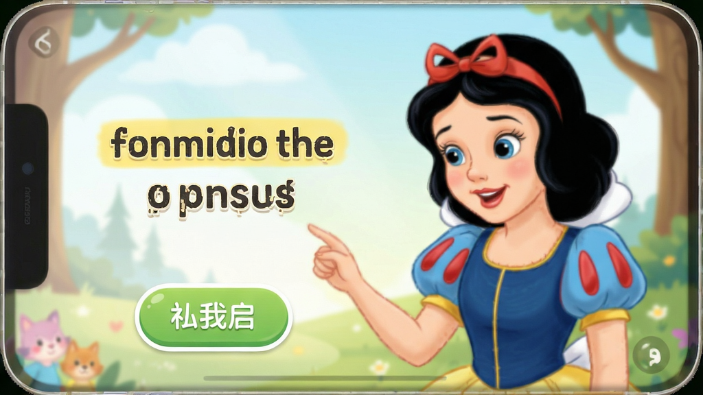 ����Ӣ��������������չʾ����Ӣ�Ķ��ջ汾�Ķ�ҳ�棬��ѩ�����廭���ɫ������������������������Ϊ��ͯ������APP���棬ϸ�ڰ������ָ���������ť�����������ɾ��޶���Ԫ��