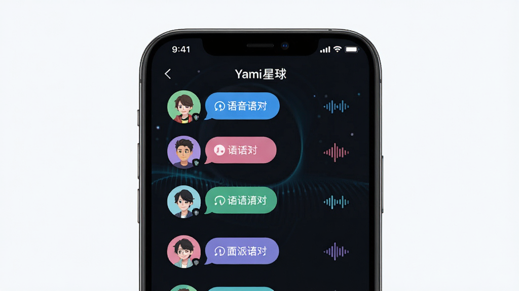 Yami����Ӧ�ý��棬����Ϊ�ֻ���Ļչʾ���������ɶԷ����б������־��У��Ű�Ϊ���½ṹ��������¿Ƽ��У�ϸ�ڰ�����ɫͷ�����ݺ�����ͼ�꣬���ʸ���ɾ��޶���Ԫ��