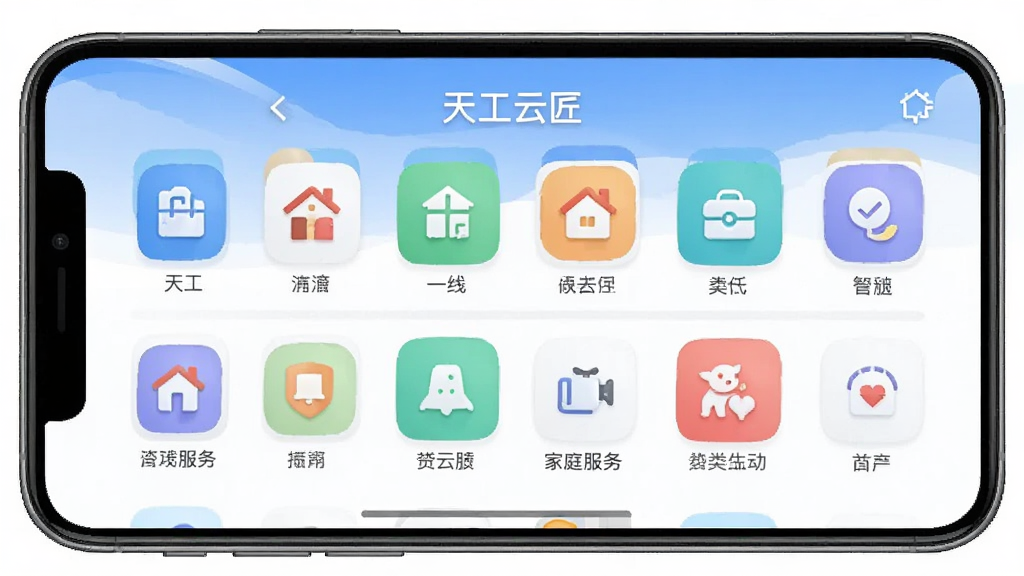 �칤�ƽ�APP��ҳ�����ͼ��չʾ�����ͥ����ͼ�꣬����������������ִ����ֻ���Ļ����ʾ���칤�ƽ������֣������������ɾ��޶���Ԫ��