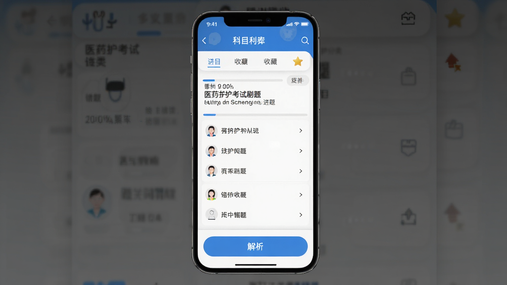 �������App�ֻ�����չʾ������Ϊҽҩ������ˢ��ҳ�棬����Ϊ������Ŀ���������в���Ŀ��ѡ��ײ�������ť���Ű�������������ִ���ϸ�ڰ������������ղ�ͼ�ꡢ�����ǣ����ʸ��壬�ɾ����޶���Ԫ��
