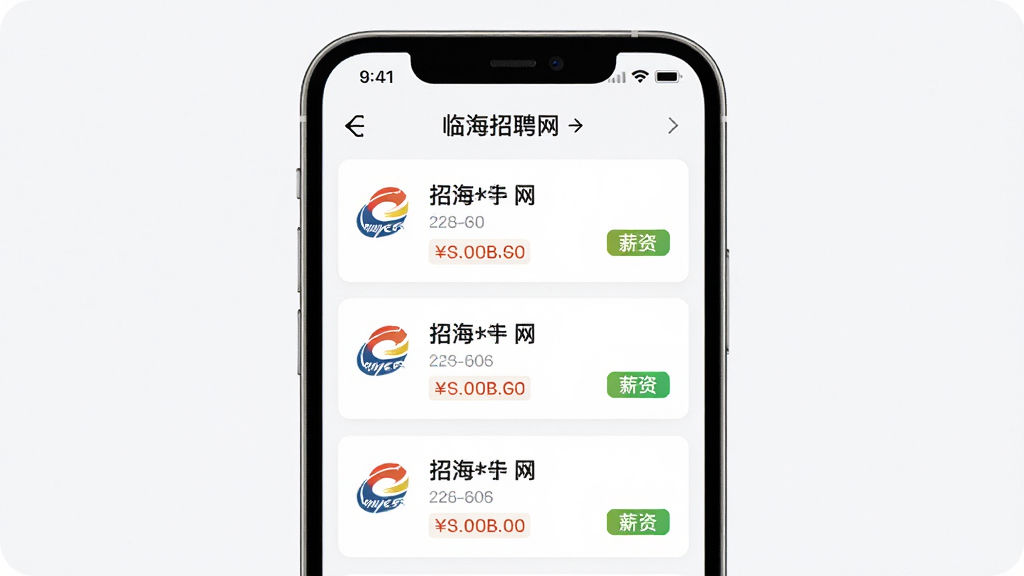 �ٺ���Ƹ��APP����չʾ������Ϊ�ֻ���Ļ��ʾ��Ƹ��λ�б������־��У��Ű�����������ִ���Լ��ϸ�ڰ�����ҵlogo��н�ʱ�ǩ�����ʸ��壬�ɾ����޶���Ԫ��