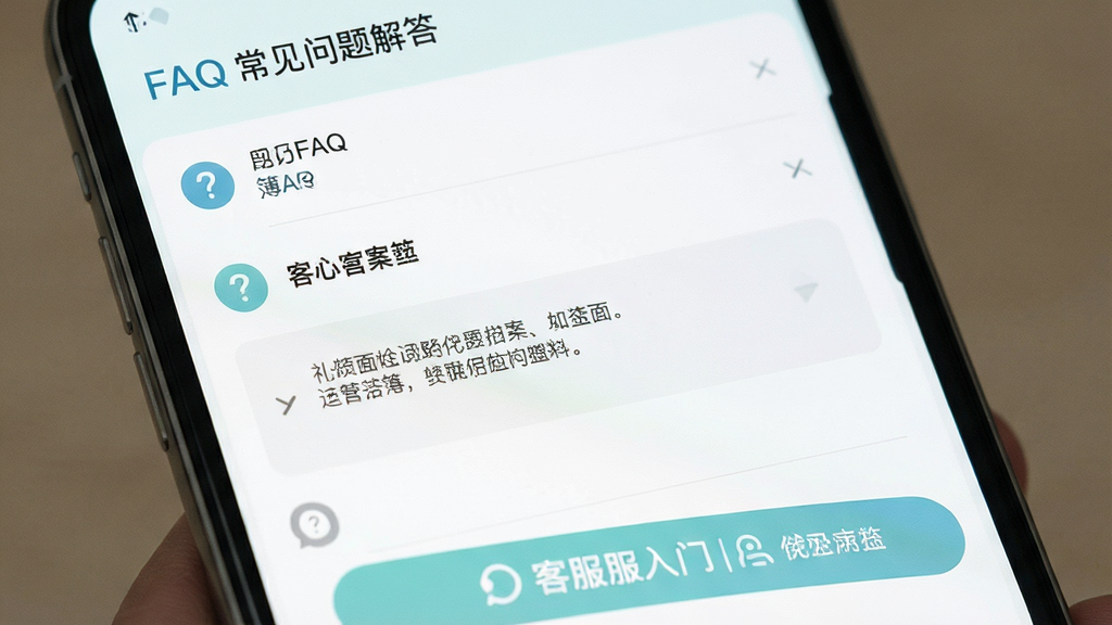 ��ǲ���APP������������棬����Ϊ�ֻ���Ļ��ʾFAQ�б��������б�ʽ�Ű棬�������ǳɫ��ϸ�ڰ����ʺ�ͼ�ꡢչ�������򡢿ͷ���ڰ�ť�����������ɾ��޶���Ԫ��