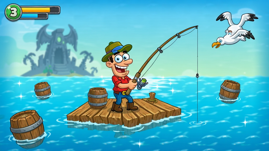 How to Fish ��Ϸ���棬������һλ��ͨ��ɫվ��ľ�����ֳֵ��ͣ�����Ϊ������㳡�������ܺ�ˮ���ƣ��Ű�Ϊ�����Ϸ��ͼ�����Ϊ��ʽ��ͨ������Ĭ��ϸ�ڰ����������Ե�ˮ�桢Զ�����ص���������Ư����ľͰ�뺣Ÿ�����������ɾ����޶���Ԫ��