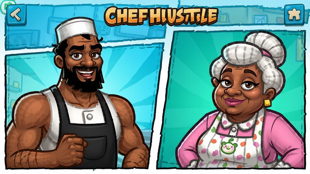 Chef Hustle ��ʦ������ô���ɫ��ļ���棬չʾ�¿�˹����ɯ���̵ȿ�ͨ��ɫ���棬�������ɫ�����ޣ��ֻ����沼�֣�����ɾ������廭��