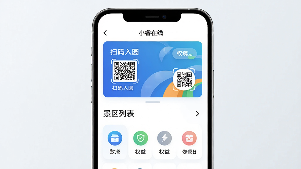 С�����APP��ҳչʾ�����꿨��ά��;����б�������Ϊ�ֻ���Ļ���棬���ֲ������½ṹ�Ϸ�Ϊ������Ϣ�·�Ϊ����ͼ�꣬�Ű�������������ִ��Ƽ��У�ϸ�ڰ���ɨ�밴ť��Ȩ���ǩ�����ʸ���ɾ��޶���Ԫ�أ���Ļ����ʾ���֡�С����ߡ��͡�ɨ����԰��