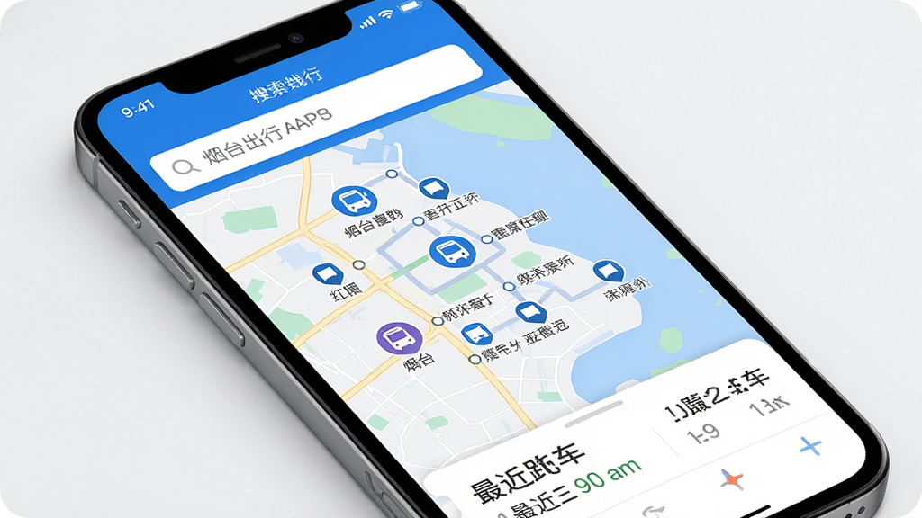 �ֻ���Ļ��ʾ��̨����APP���棬��ɫ���⣬��ͼ�ϱ�ע������ͼ���վ�����ƣ���������·�����򣬵ײ���ʾ������೵���룬����ִ���񣬸ɾ��޶���Ԫ�أ����廭��